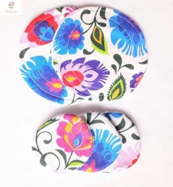 Cloth Nursing Pads and Make-up Round Set - Folk Flowers 