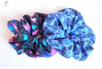 Large Scrunchies - Set of 2 - Blue Flames/Feathers