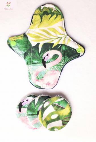 Cloth Sanitary Pad and Make-up Round Set - Flamingo 