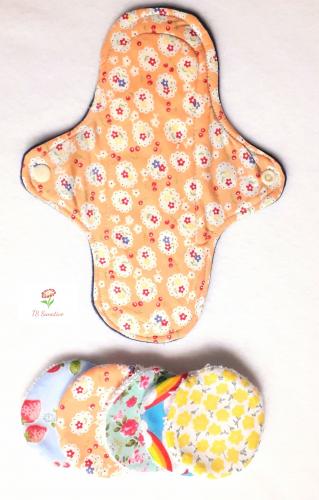 Cloth Sanitary Pad and Make-up Round set - Orange Flower 